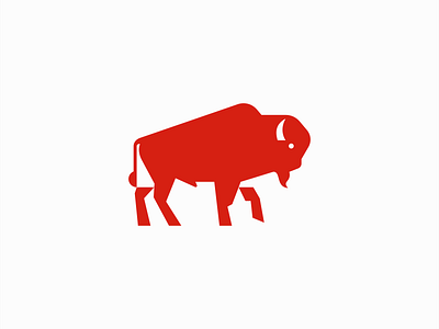 Geometric Bison Logo animal app bison branding buffalo design emblem geometric herd icon illustration logo mark negative space premium red sports strong vector zoo
