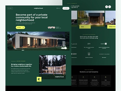 Neighbourhood Landing Page concept cottage fintech green green home interface minimal neighbourhood smart city smart home startup ui ux villa