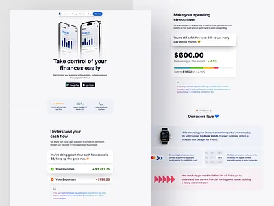 Dompet 💵 - Money Manager Landing Page app banking clean component e wallet feature finance hero illustration landing page manager minimal payment productivity saas tracker ui ux web design website