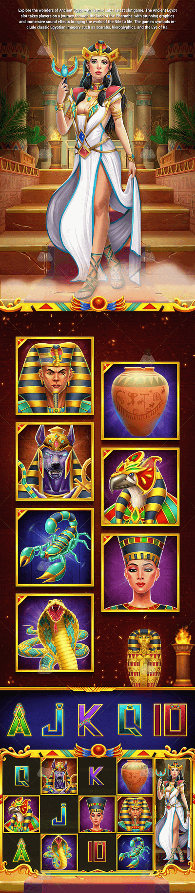 Slot Game Theme Character By Gamix Labs 2d artwork animation cleopatra slot art cleopatra slot theme design egypt slot egyptian queen slot art egyptian slot art game characters game development gamix labs illustration slot slot art services