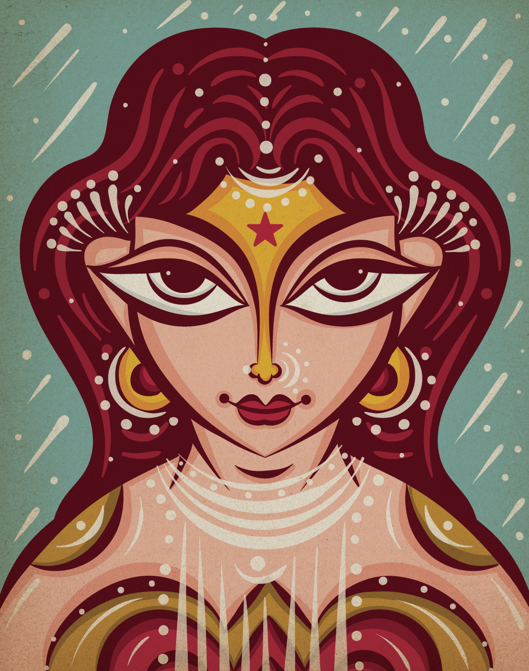 Wonder Woman in Neo-Bengal Folk Art adobe illustrator artpreneur program bengal folk art bengal patachitra character design dc comics female greek mythology indian art indian folk art indian girl indian illustrator indian tribal girl scd balaji tribal art vector illustration women wonder woman
