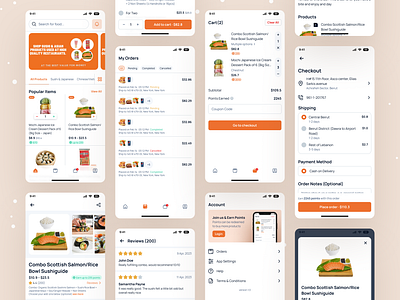 Sushi Store App business cart checkout delivery design ecommerce figma food mobile app orders restaurant shop store sushi tasty ui