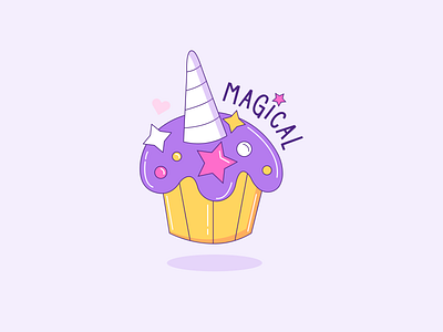 Magical Cute Unicorn Cupcake 🧁 artwork colors cupcake cute dessert drawings illustration illustration art magic stars unicorn vector