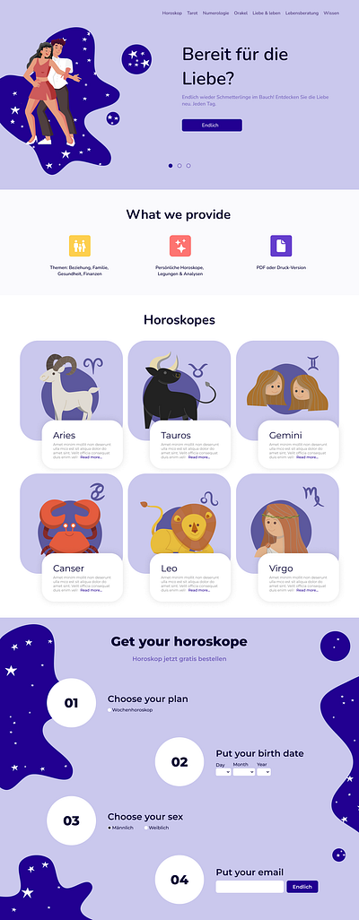 Zodiac landing design graphic design ui