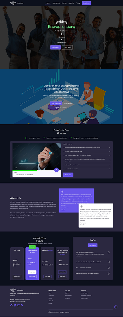 Entrepreneurial Training Landing Page. business business and consulting consulting courses education entrepreneur landing page raja training tutorial virtual tour