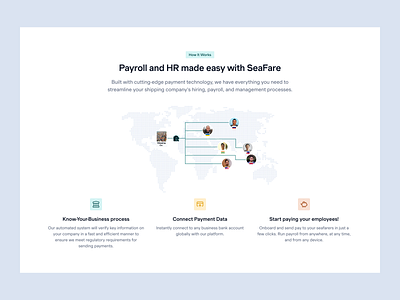 SeaFare How it Works b2b branding finance fintech how it works landing page maritime payroll saas webflow