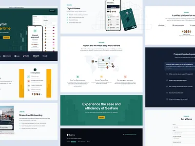 SeaFare landing page design brand design branding financial fintech landing landing page maritime payroll product illustration webflow