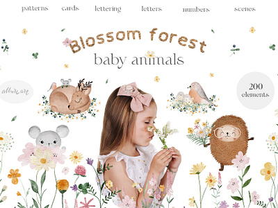 Blossom forest baby animals - kids graphic collection animals baby illustration baby patterns branding characters design cute design graphic design hand art hand painted illustration kids kids design kids patterns logo seamless patterns summer illustratoon summer kids summer patterns watercolor illustration