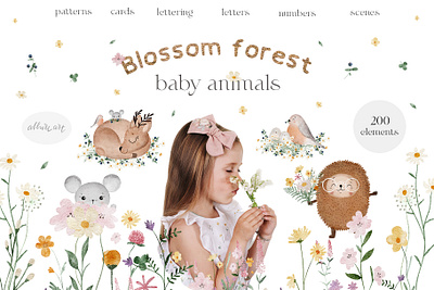 Blossom forest baby animals - kids graphic collection animals baby illustration baby patterns branding characters design cute design graphic design hand art hand painted illustration kids kids design kids patterns logo seamless patterns summer illustratoon summer kids summer patterns watercolor illustration