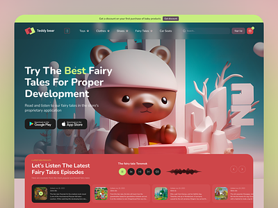 Teddy Bear Kids Audiobook Store 3d audiobook branding creative e commerce fairy tale flat graphic design illustration podcast podcast library ui ux vector web webdesign