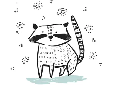 Funny sketch Raccoon adorable animal baby black character childish cute design funny illustration kids logo print raccoon sketch t shirt white