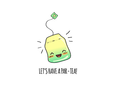 Par-TEA Time! 🍵 adorable art cartoons character cute design doodles food funny green tea illustration kawaii memes party puns tea