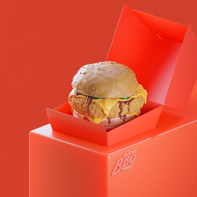 ALBAIK BBQ Burger 3d animation art artist blender box brand branding burger design designer food graphic design illustration logo motion graphics product red render vector