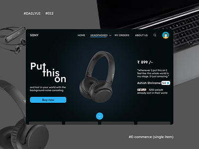 DailuUI Day 012 - E-Commerce(single item) dailyui dailyuichallenge day012 design dribbleinspiration e commerce figma figmadesign headphone learning page skilldevelopment typography ui uidesign uiimprovement uiuxdesigner