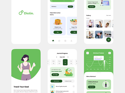 Dietin - Diet & Workout Apps app branding design illustration logo mobile mobile app mockup ui vector