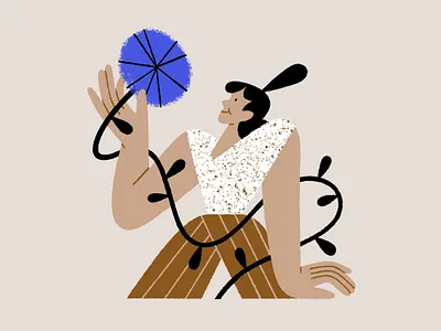 Blue Chrysanthemum avatar character fashion flat flower girl illustration portrait procreate texture