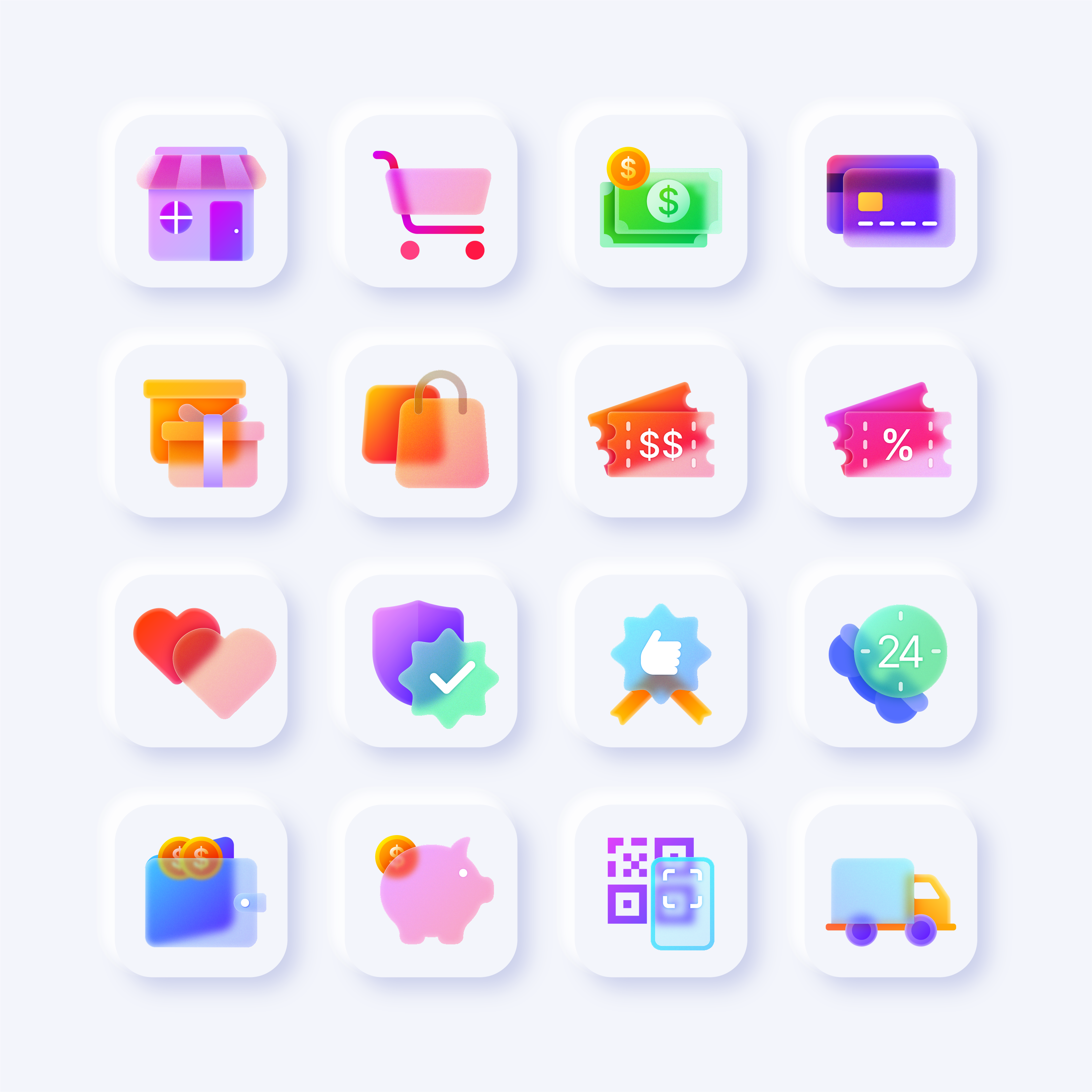 Online Store Icons blur business colorful design glass glassmorphism icon illustration logo modern shop store ui