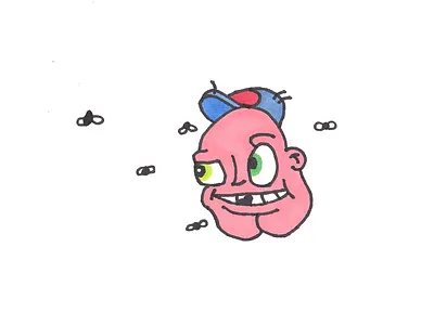 You smell something? bald baseball hat butt chin cap cartoon character drawing face flies fly hand drawn hat head illustration markers smelly smile stinky