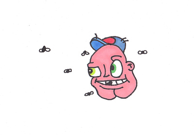 You smell something? bald baseball hat butt chin cap cartoon character drawing face flies fly hand drawn hat head illustration markers smelly smile stinky