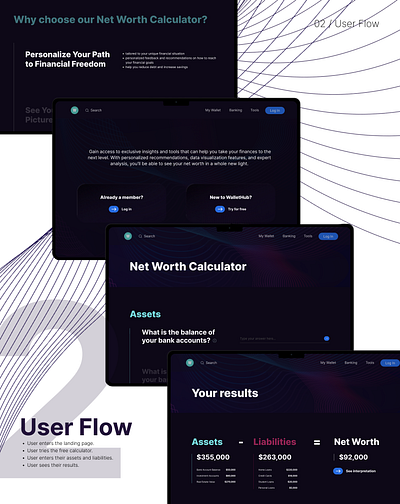 WalletHub | User Flow dark mode design figma fintech graphic design illustration online platform platform ui user experience user flow ux uxui web design website