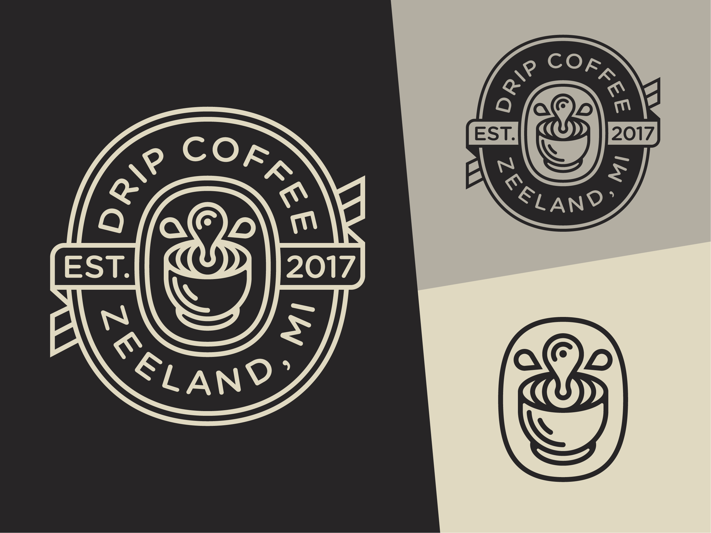 Drip Coffee badge business cafe coffee cup drip icon logo michigan mug small zeeland