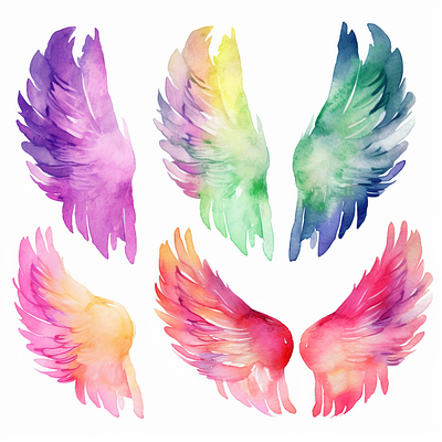 This is Angel Wings Water Colour Design angel colorfull colorfull design design flowers front design graphic design illustration rainbow ui watercolor wings