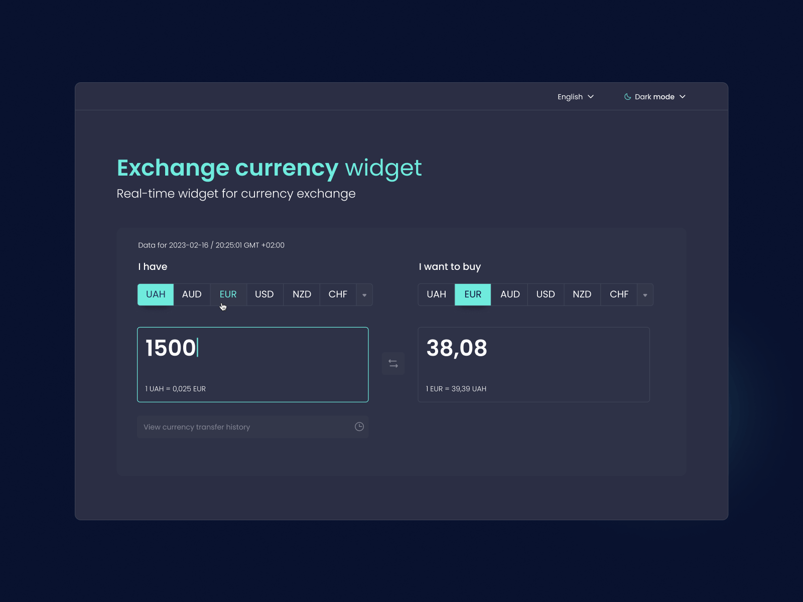 Exchange currency widget design exchange currency flat minimal ui ux widget