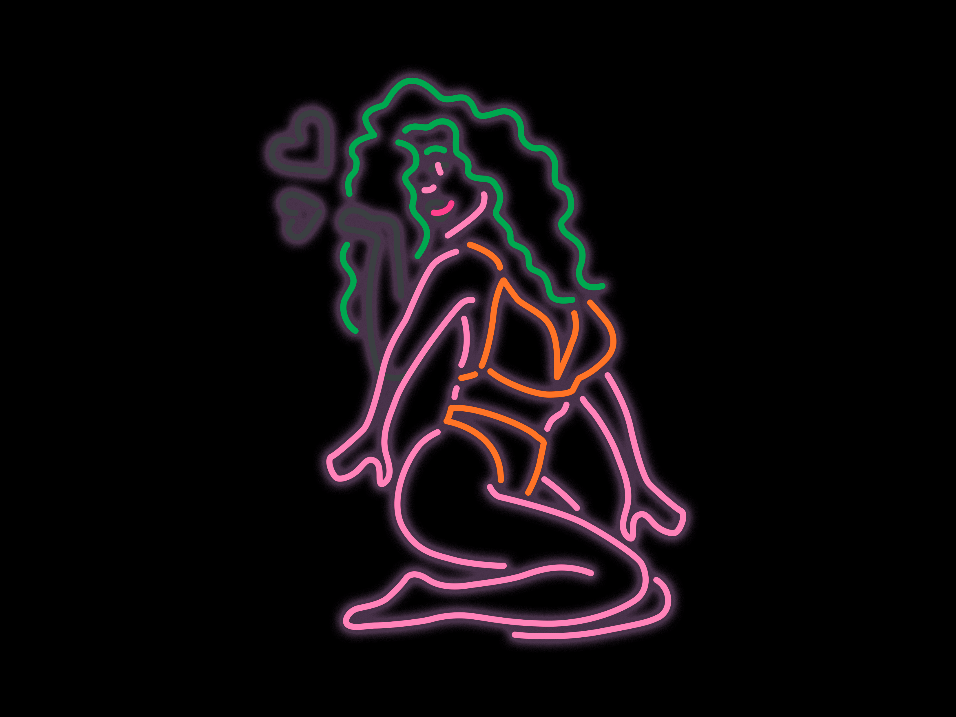 Neon Pin-Up Girl beach bikini cute design gif girl heart illustration kiss lights love neon neon sign pin up retro signage summer vector vintage