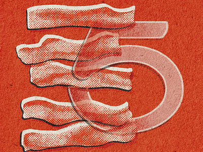 5 = best # bacon pieces - 36 Days of Type 36 days 5 bacon breakfast design five food illustration mid century number pieces slices texture type typography