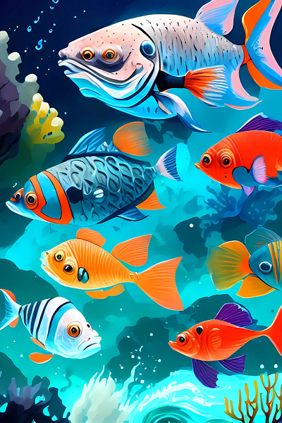 The Charm of Underwater beauty design fish graphic design home design home interior illustration ocean oil painting sea underwater wall decor wall decoration