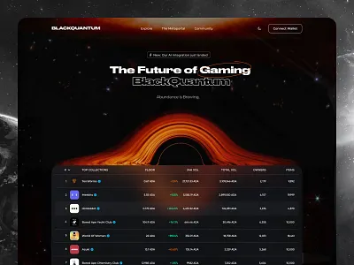 Space Themed Landing Page black blackhole blockchain concept crypto cryptocurrency dark futuristic glassmorphism interface nft orange planet solar space spaceship star ui universe web3.0