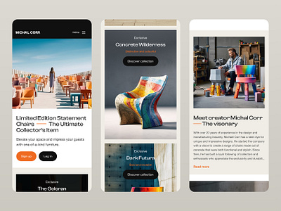 MICHAL CORR - Mobile website for exclusive concrete chairs android black concrete corporate design furniture illustration light mobile mockup orange ui design uiux visual design web