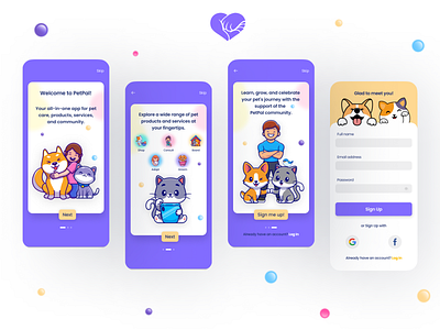PetPal - Catering to all your pet needs. app daily ui design illustration onboarding pet app signup ui