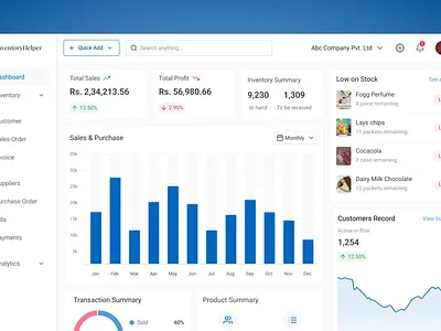 Inventory Management Dashboard bar graph dashboard infograph inventory management system ui ui ux
