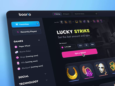 Boorio: Online casino animation animation bet betting casino dashboard design dice gambling game illustration jackpot motion graphics product design roulette slot ui uiux web design wheel of fortune win