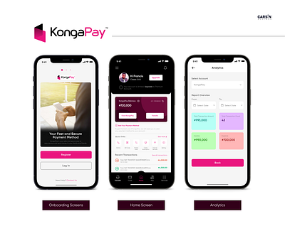 Few screens from KongaPay case study app design landing page ui ux