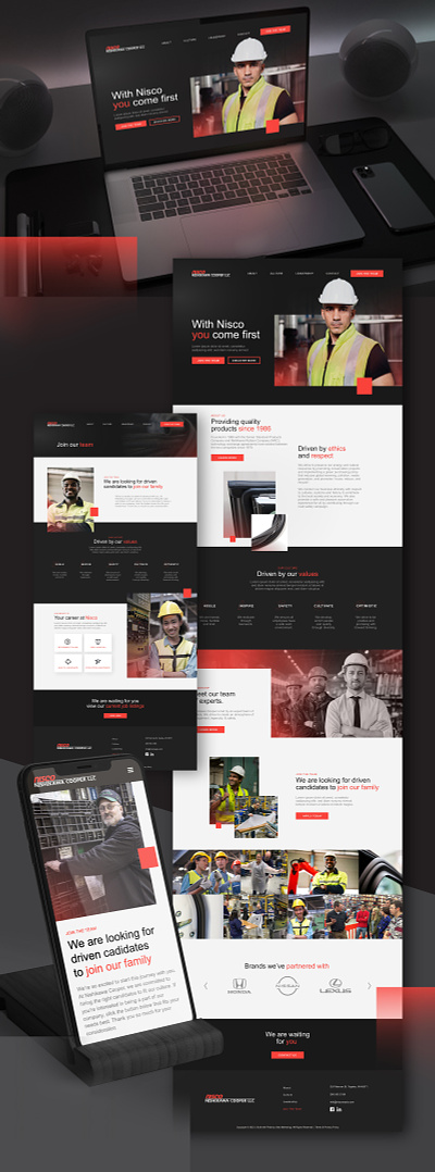 Nisco Nishikawa Cooper LLC - Website black company graphic design homepage industrial red ui uiux ux web webdesign website