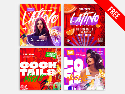 Latino Party - Free Instagram Post Templates Set in PSD club club flyer facebook post flyer design free free psd freebie instagram instagram post latino latino party party flyer psd social media post