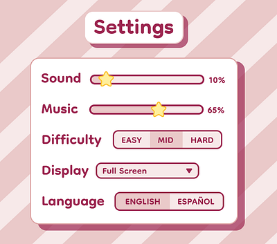 Daily UI Challenge Day 7: Settings 2d app artist cute design game games graphic graphic design illustration pink setting settings ui vector web web design