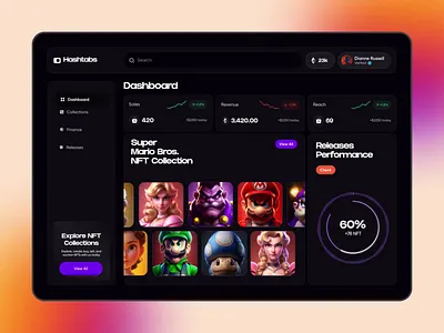 NFT Marketplace Dashboard afterglow analitycs animation charts dark dashboard game marketplace minimal nft nft art product ui