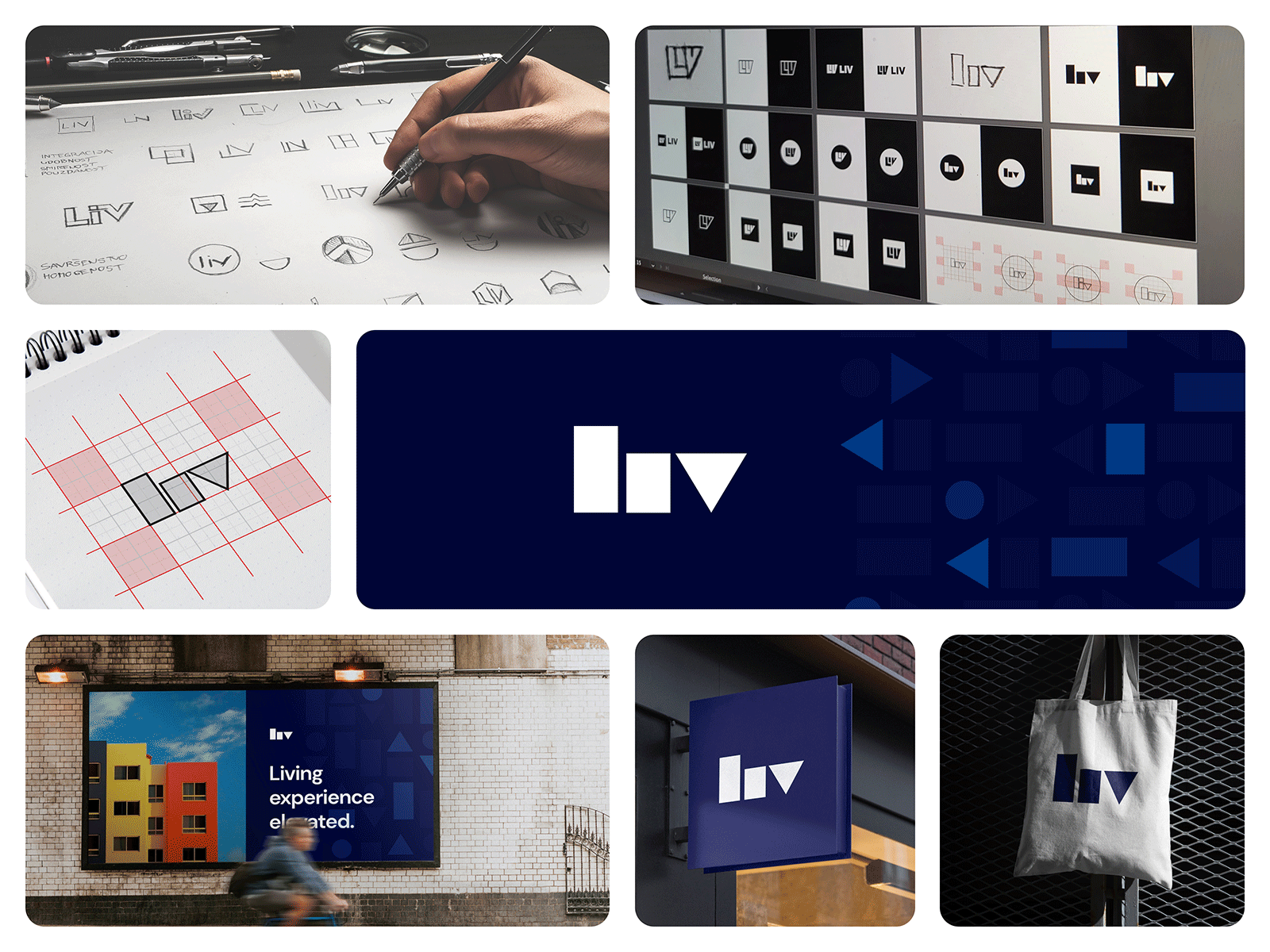 LIV Visual Identity Process b2b brand guide brandbook design design process grid illustration logo patterns sketches ui visual identity