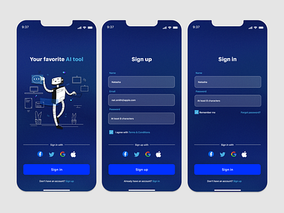 UI daily challenge @ Sign up + Sign in screens for a new AI app app design ui ux