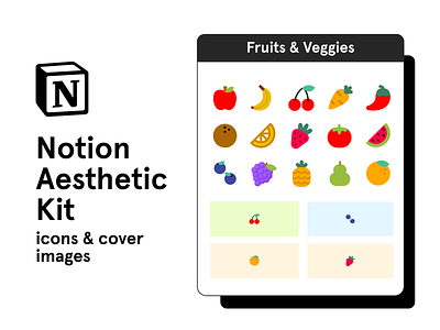 Notion Aesthetic Kit - Fruit and Veggies aeshetic fruit icons illustration notion organization veggies