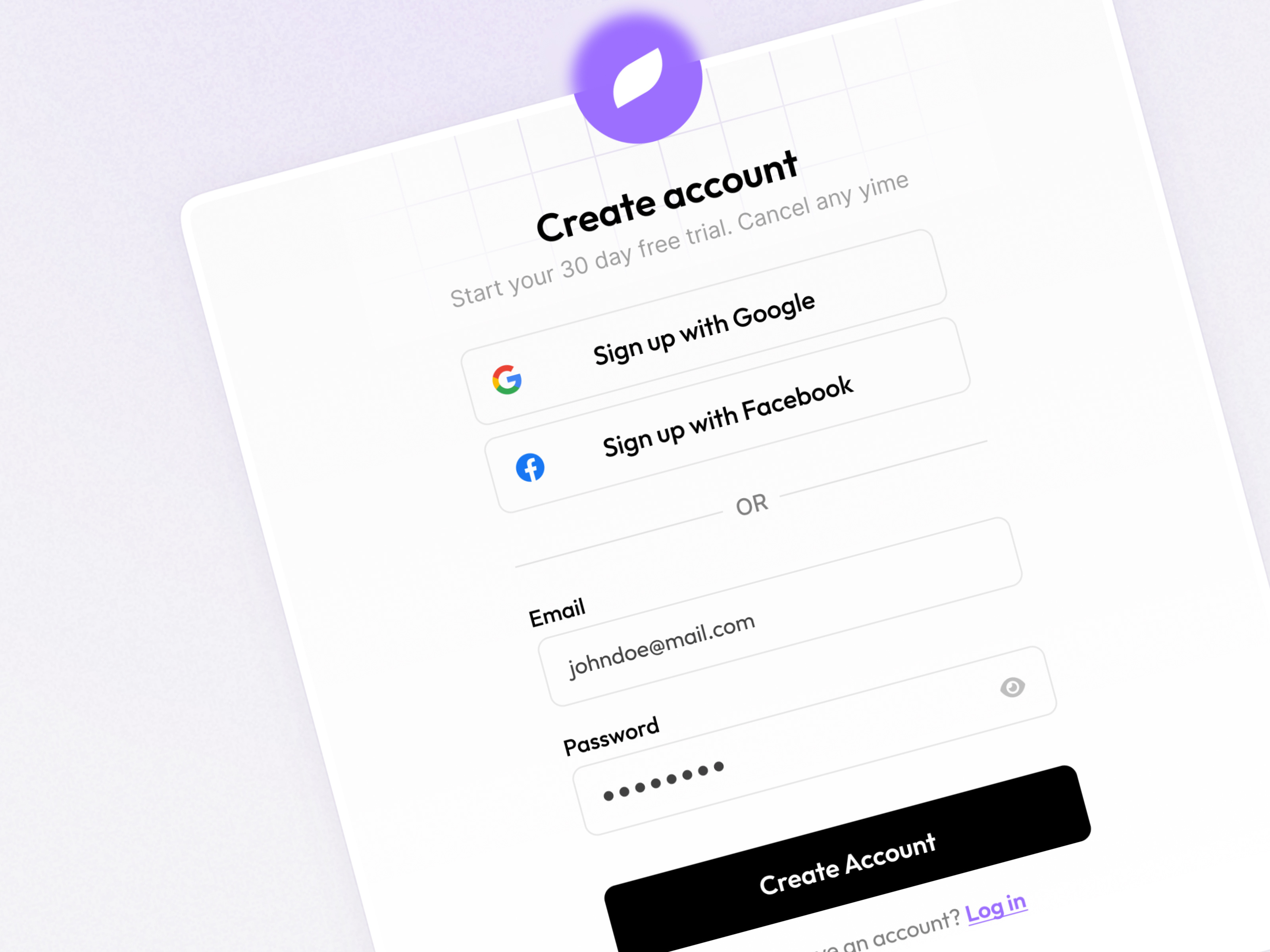 Create Account Page clean create landing login logo profile signup simple ui web