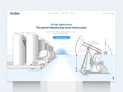 Landing Page Illustration & Overall Design, 2023 beautiful graphics conversion funnel cta design development engagement frontend gas pump gas tanks hero illustration inspiration landing navbar perspective petrol section ui ux user interfaces