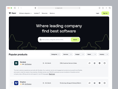 Zipper - Landing Page clean dark filter free freebie freebies hero landingpage light minimal rounded saas search software ui website