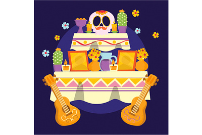 Dia De Muertos Family Home Altar Illustration altar cinco de mayo family festival home illustration mexico party vector
