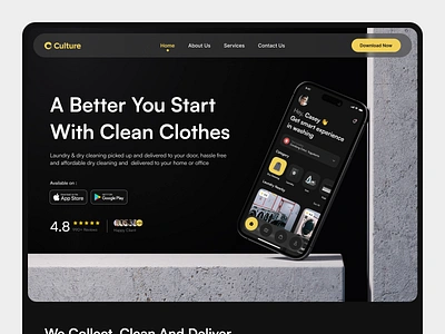 Culture - Laundry App Landing Page cleaning cleaning services design detergent dry cleaning ironing landing page laundry laundry app laundry service product design services ui uidesign uiux washing washing machine web web design website
