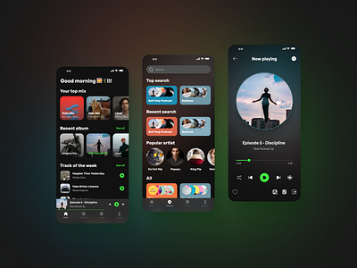 Audiofy - Mobile Audio Player app audio clean dark dark mode design music music player player podcast simple ui