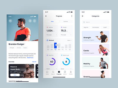 Workout - Mobile Design cardio clean design designer exercise fitness graphic design gym health mobile mobile design pixlayer sport ui ui kit uidesign ux uxdesign weightlifting workout